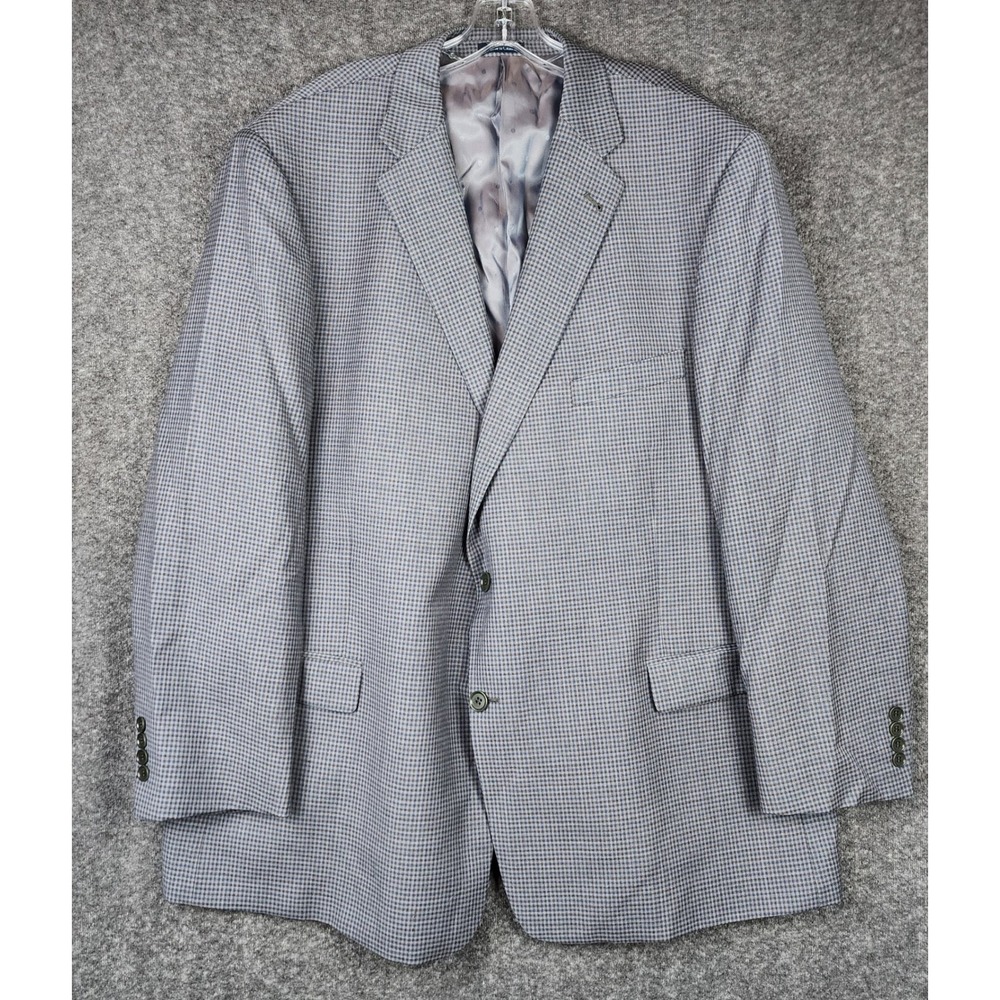Turnbury Blazer Sport Coat Mens 54R Grey Blue 100% Wool Micro Check Two Button